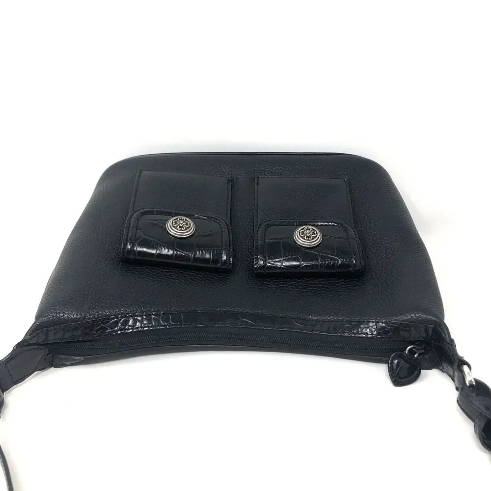 Brighton Pebbled Leather Hobo Shoulder Bag Black Y2k Croc Embossed Queen of Love